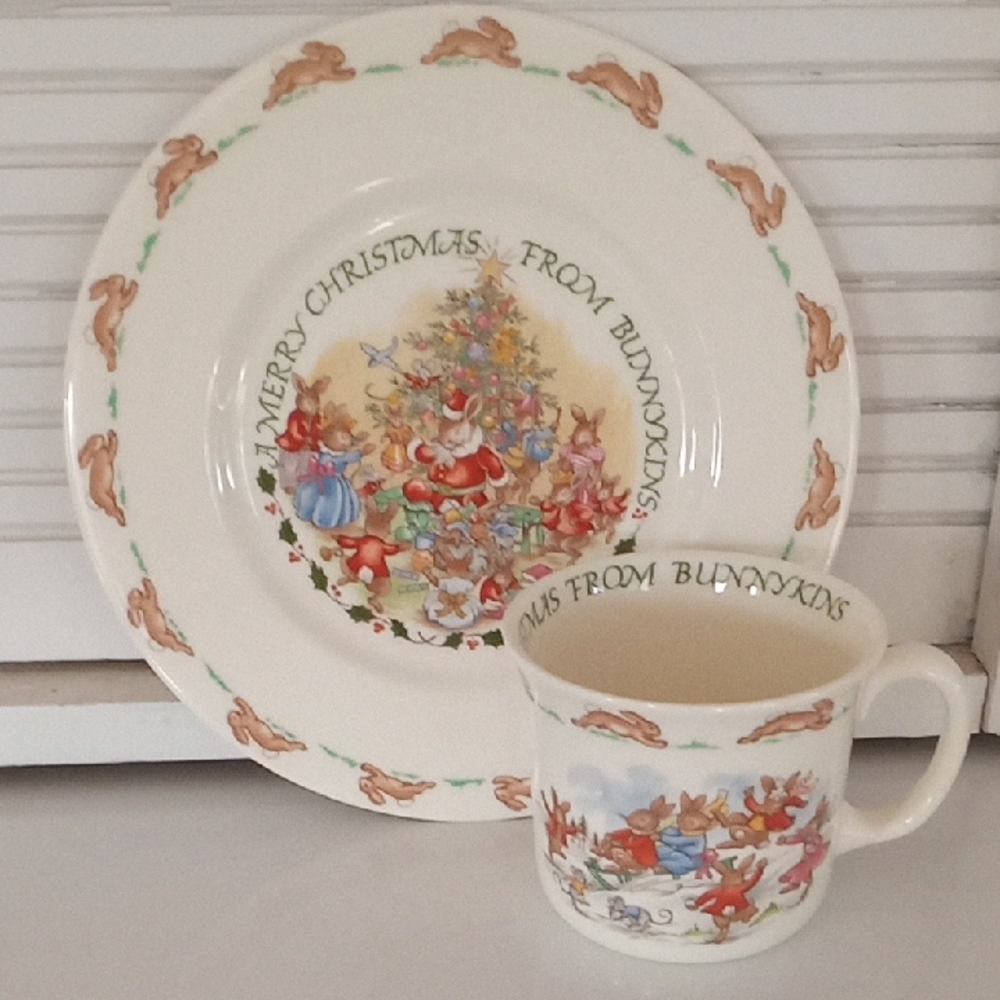 Royal Doulton Bunnykins Bone China Christmas Plate And Cup Set